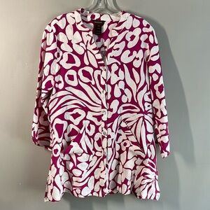 Multiples 100% Linen Tropical Print Top Size S